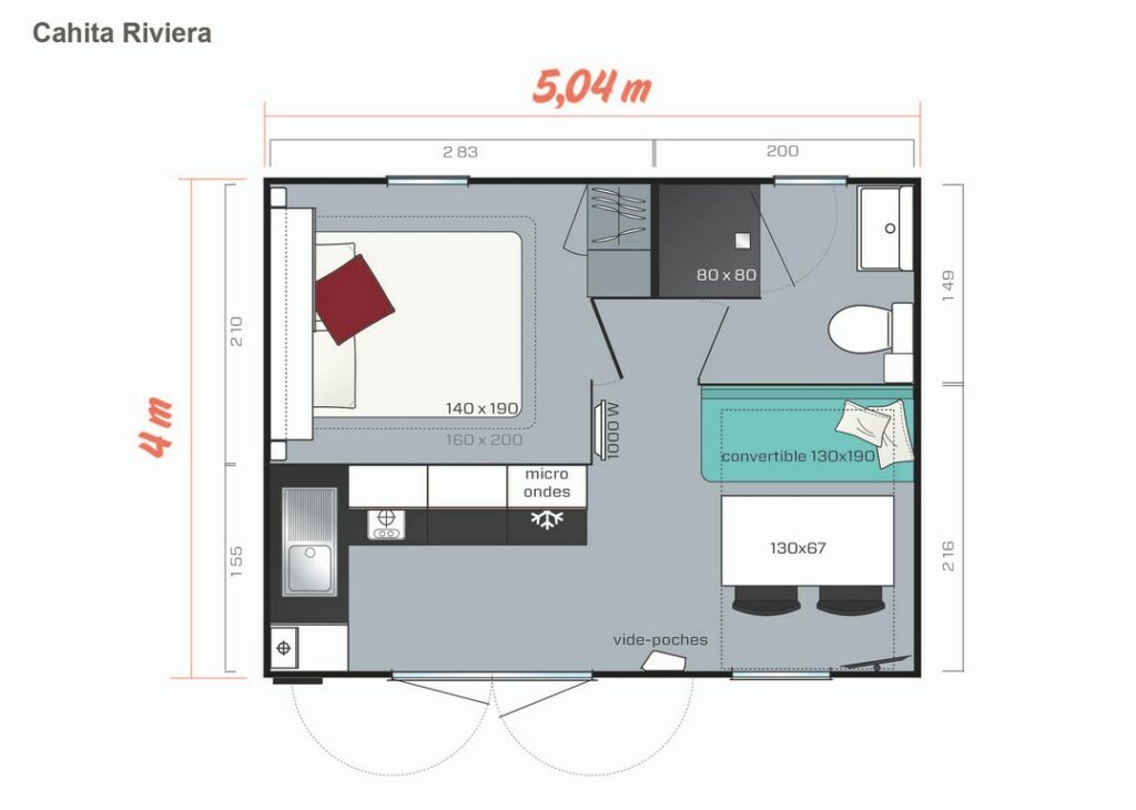 Lay-out 'Privilège' 1 slaapkamer, 2/3 personen.