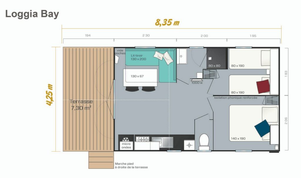 Lay-out 'Privilège' 2 slaapkamers, 4 personen.