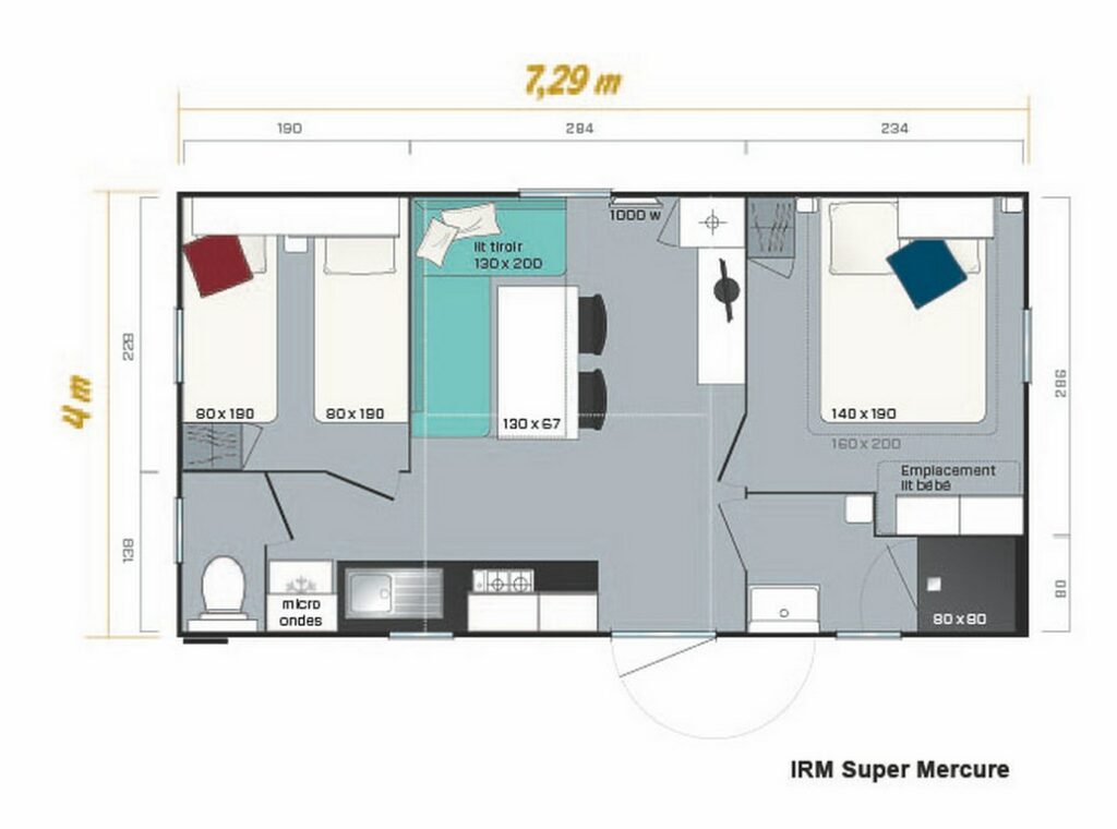 Lay-out 'Avantage' 2 slaapkamers, 4/6 personen.