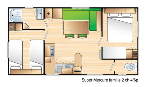 Lay-out 'Classique' 2 slaapkamers, 4/6 personen.