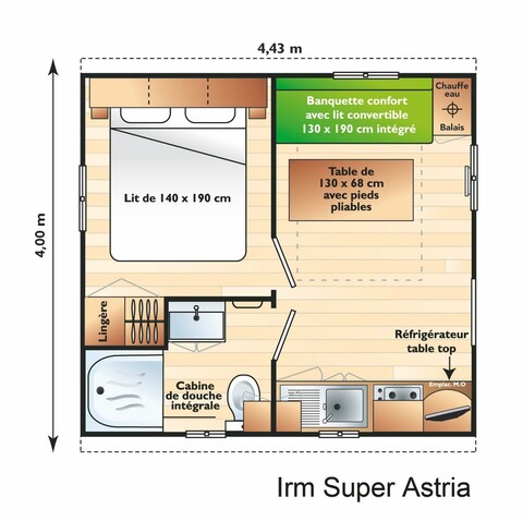 Lay-out 'Classique' 1 slaapkamer, 2/3 personen.