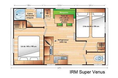 Lay-out 'Classique' 2 slaapkamers, 4 personen.