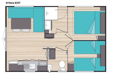 Lay-out 'Privilège' 2 slaapkamers, 4 personen.