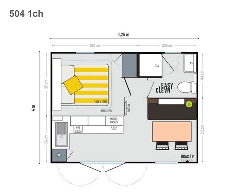 Lay-out 'Privilège' 1 slaapkamer, 2/3 personen.