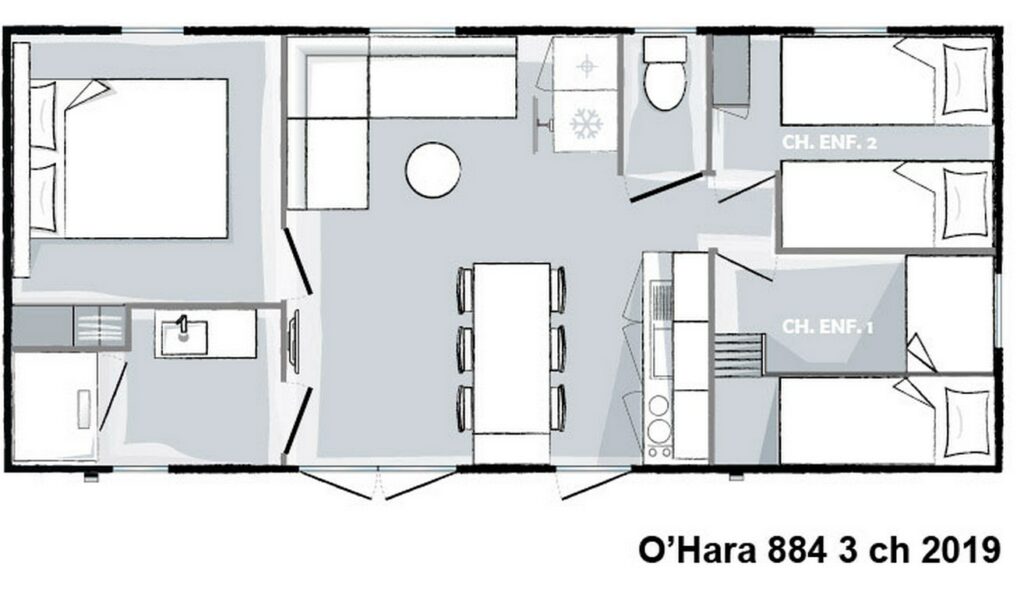 Lay-out 'Privilège' 3 slaapkamers, 6 personen.