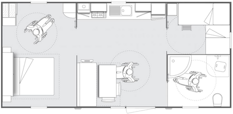 Lay-out 'Privilège' 2 slaapkamers, 4/5 personen.